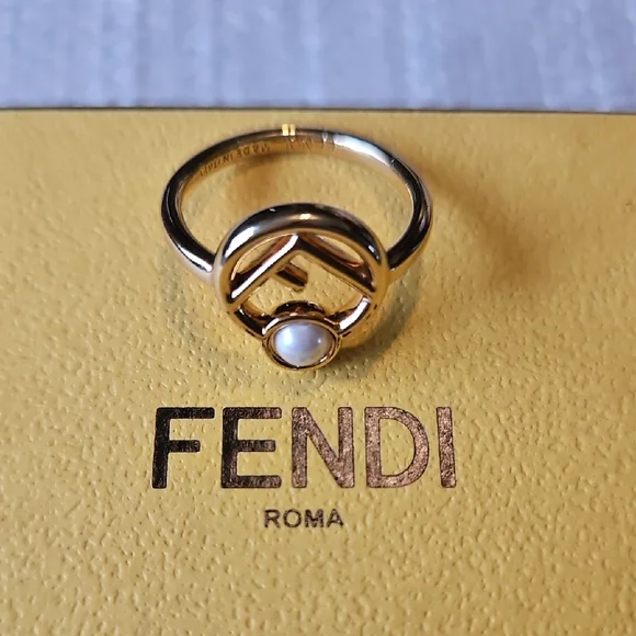 Fendi Gold Pearl F is Fendi Ring NEW w/Box [Size 6.25] - Picture 2 of 8